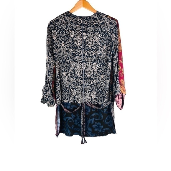 Nothing Matches Patchwork Printed Art Boho Buttondown Top Tunic Size 1 or Small - Picture 2 of 8